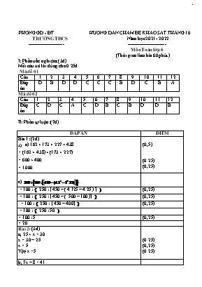 Đề khảo sát tháng 10 môn Toán Lớp 6 - Năm học 2021-2022